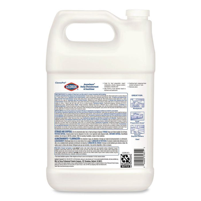 CloroxPro Anywhere Daily Disinfectant and Sanitizer, Unscented, 128 oz Bottle, 4/Carton