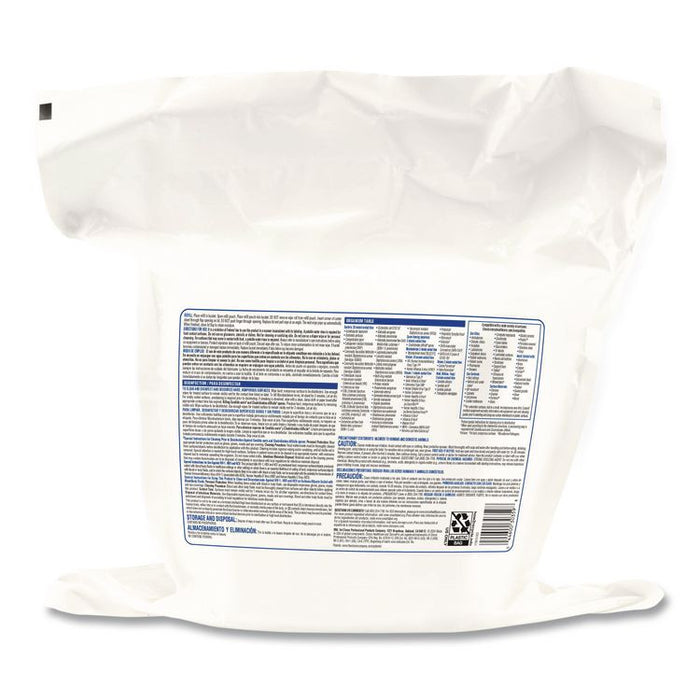 Bleach Germicidal Wipes, Refill for Bucket, 1-Ply, 12 x 12, Unscented, White, 110/Pouch