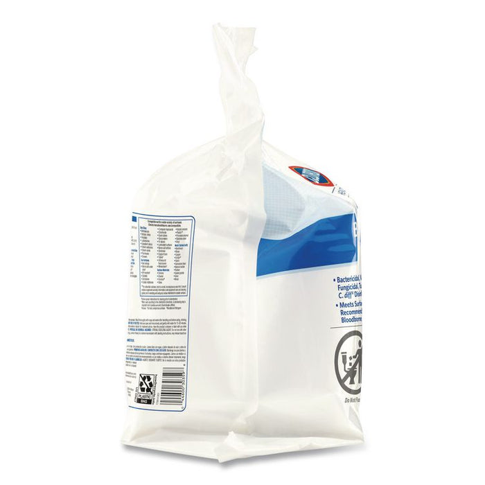 Bleach Germicidal Wipes, Refill for Bucket, 1-Ply, 12 x 12, Unscented, White, 110/Pouch