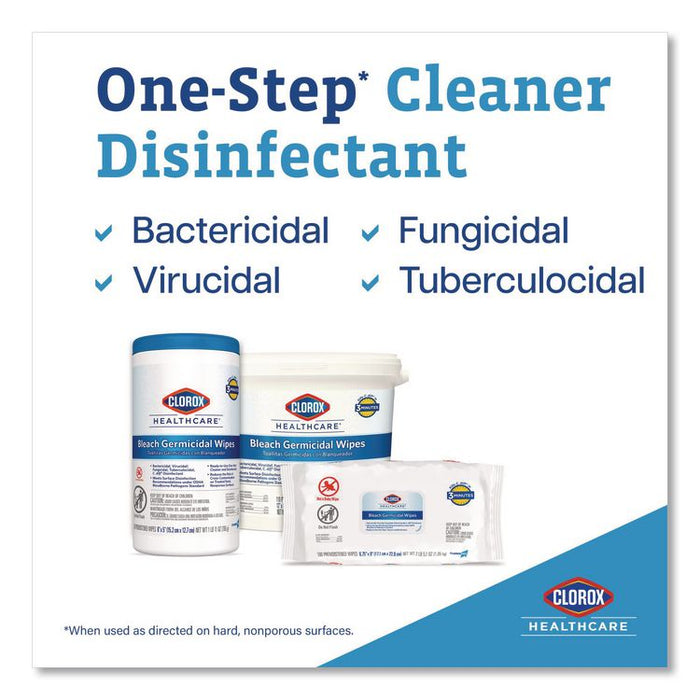 Bleach Germicidal Wipes, 1-Ply, 6 x 5, Unscented, White, 150/Canister