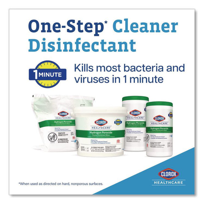 Hydrogen Peroxide Cleaner Disinfectant Wipes, 6.75 x 5.75, Unscented, 155 Wipes/Canister