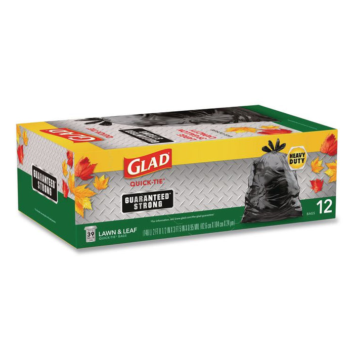Large Quick-Tie Trash Bags, Lawn and Leaf, 39 gal, 0.95 mil, 32.5 x 41, Black, 12 Bags/Box