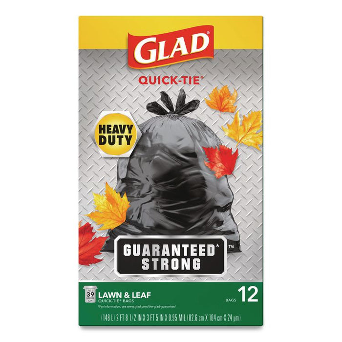 Large Quick-Tie Trash Bags, Lawn and Leaf, 39 gal, 0.95 mil, 32.5 x 41, Black, 12 Bags/Box