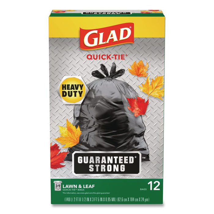 Large Quick-Tie Trash Bags, Lawn and Leaf, 39 gal, 0.95 mil, 32.5 x 41, Black, 12 Bags/Box