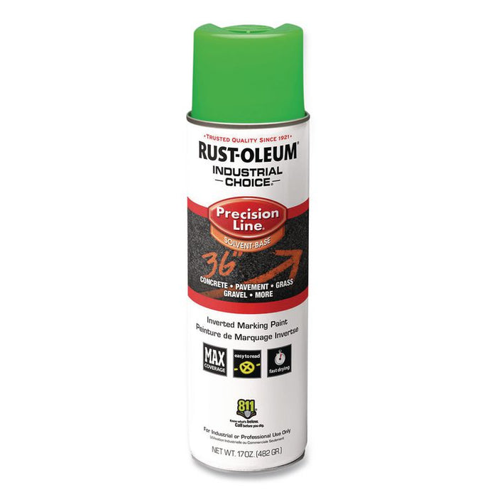Industrial Choice M1600 System Solvent-Based Precision Line Marking Paint, Flat Fluorescent Green, 17 oz Aerosol Can, 12/CT