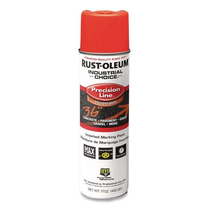 Industrial Choice M1600 System Solvent-Based Precision Line Marking Paint, Flat Fluorescent Red-Orange,17oz Aerosol Can,12/CT