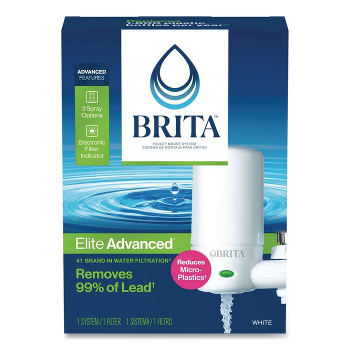 Water Faucet Mount Filtration System with 1 Elite Advanced Replacement Filter, White