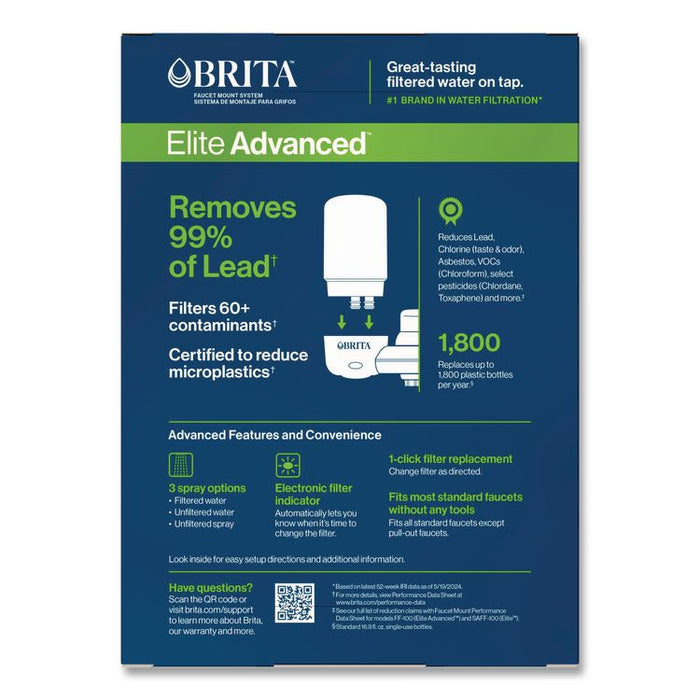 Water Faucet Mount Filtration System with 1 Elite Advanced Replacement Filter, White, 4/Carton