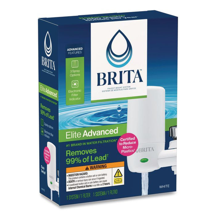 Water Faucet Mount Filtration System with 1 Elite Advanced Replacement Filter, White, 4/Carton
