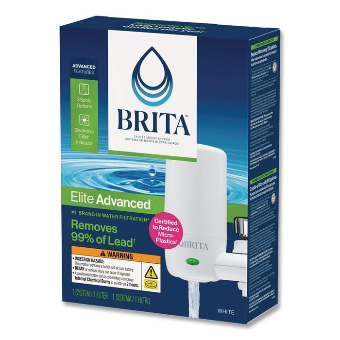 Water Faucet Mount Filtration System with 1 Elite Advanced Replacement Filter, White, 4/Carton