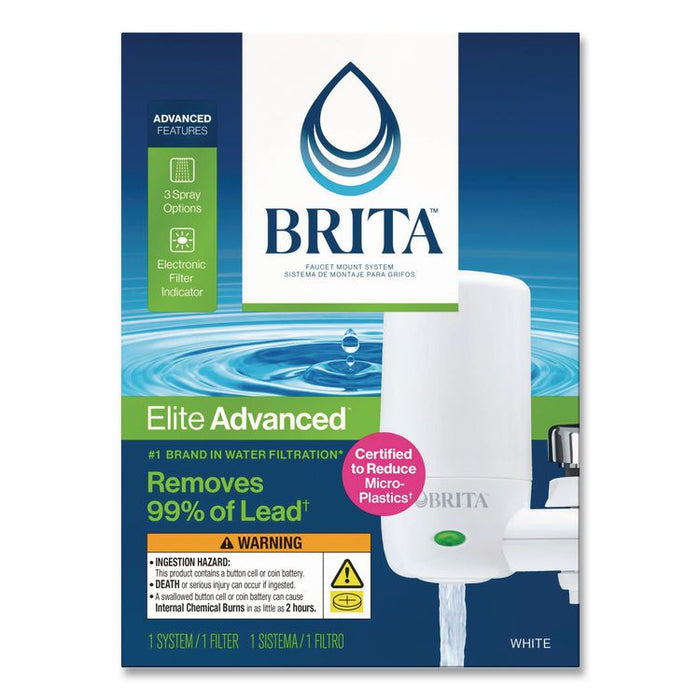 Water Faucet Mount Filtration System with 1 Elite Advanced Replacement Filter, White, 4/Carton