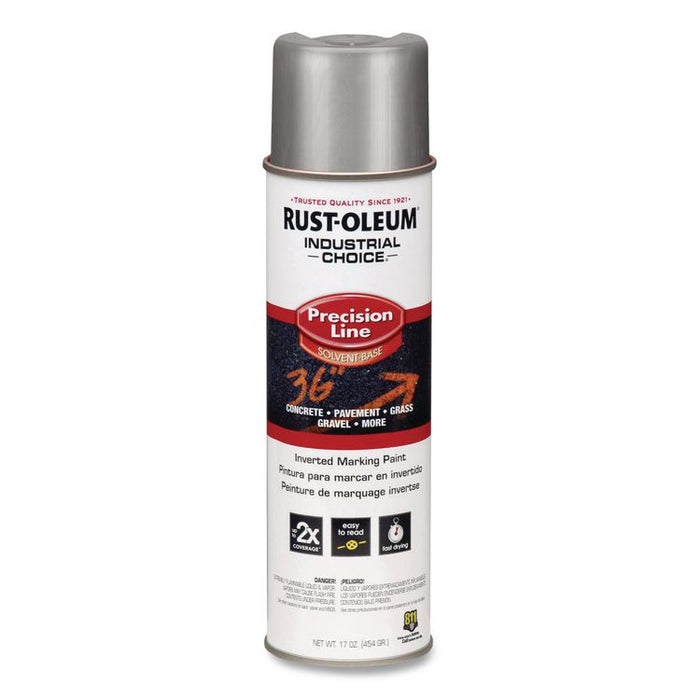 Industrial Choice M1600 System Solvent-Based Precision Line Marking Paint, Flat Silver, 17 oz Aerosol Can, 12/Carton