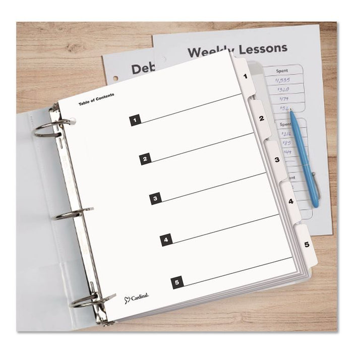 OneStep Printable Table of Contents and Dividers, 5-Tab, 1 to 5, 11 x 8.5, White, White Tabs, 1 Set