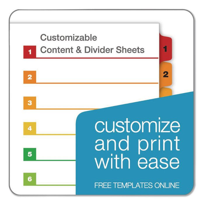 OneStep Printable Table of Contents and Dividers, 15-Tab, 1 to 15, 11 x 8.5, White, Assorted Tabs, 1 Set
