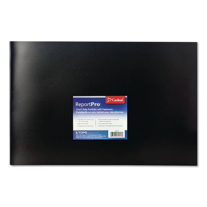 ReportPro Tabloid Portfolio, Prong Fastener, 0.19" Capacity, 11 x 17, Black/Black