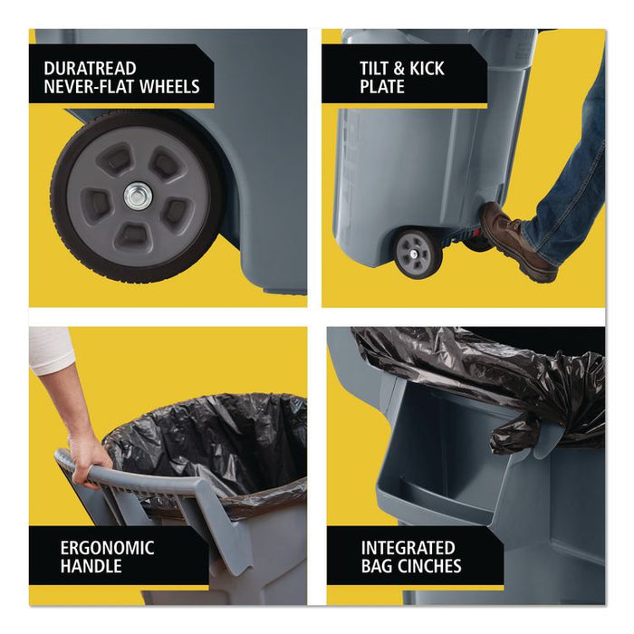 Vented Wheeled BRUTE Container, 44 gal, Plastic, Gray