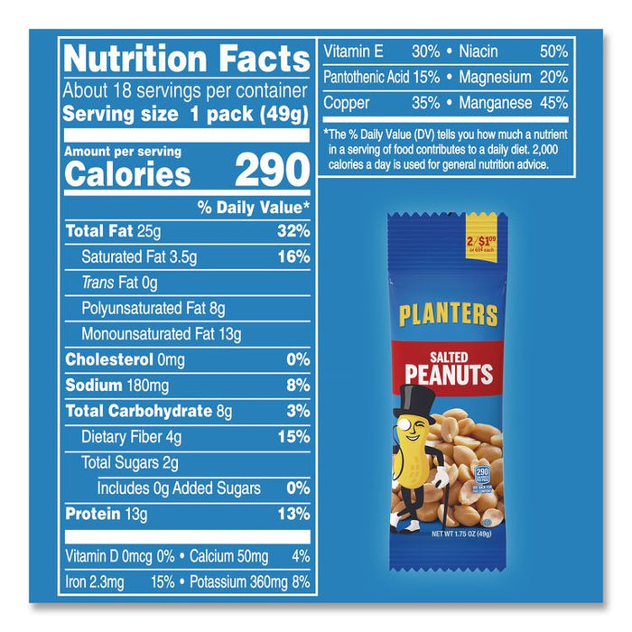 Salted Peanuts, 1.75 oz Pack, 18 Packs/Box