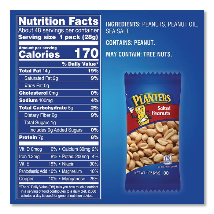 Salted Peanuts, 1 oz Pack, 48/Box