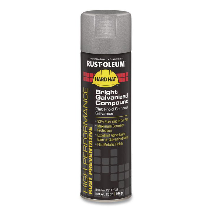 Hard Hat High Performance V2100 System Rust Preventive Bright Galvanizing Compound, Gloss Gray, 20 oz Aerosol Can, 6/CT