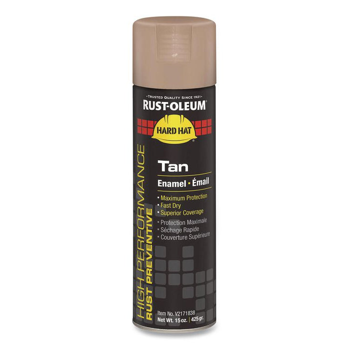 Hard Hat High Performance V2100 System Rust Preventive Enamel Spray Paint, Gloss Tan, 15 oz Aerosol Can, 6/Carton
