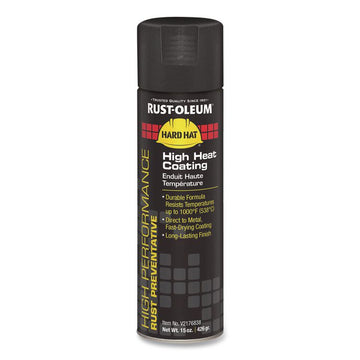 Hard Hat High Performance V2100 System Rust Preventive Enamel Spray Paint, Flat High Heat Black, 15 oz Aerosol Can, 6/Carton