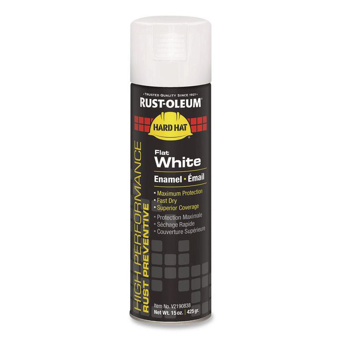 Hard Hat High Performance V2100 System Rust Preventive Enamel Spray Paint, Flat White, 15 oz. Aerosol Can, 6/Carton