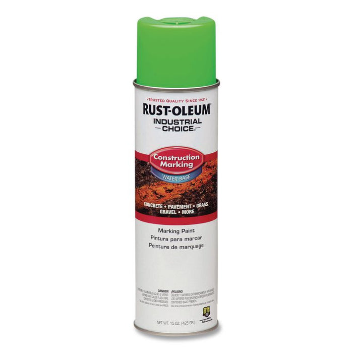 Industrial Choice M1400 System Water-Based Construction Marking Paint, Gloss Fluorescent Green, 17 oz Aerosol Can, 12/Carton