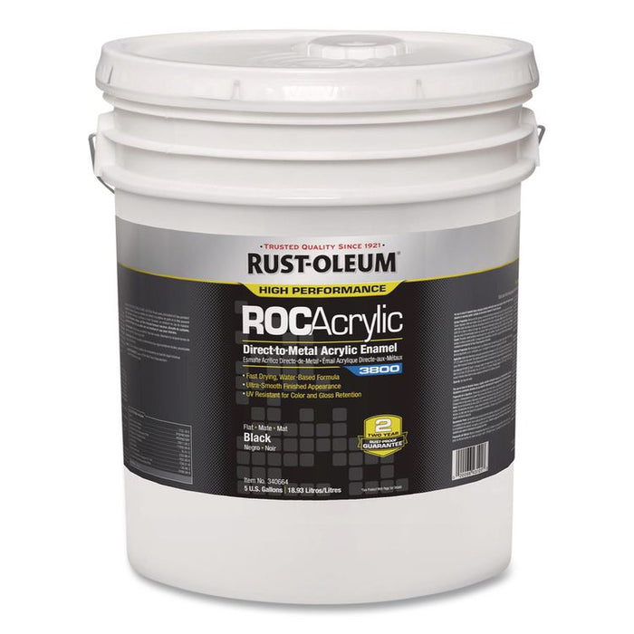 High Performance ROC Acrylic Direct to Metal Paint, Flat Black, 5 gal Bucket/Pail