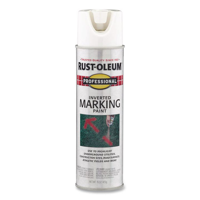 Inverted Marking Spray Paint, Flat White, 15 oz Aerosol Can, 6/Carton