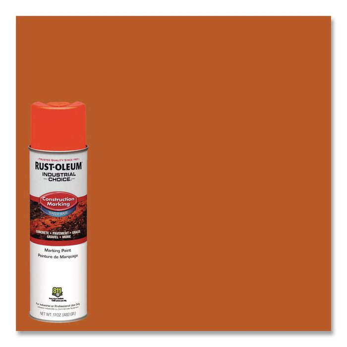 Industrial Choice M1400 System Water-Based Construction Marking Paint, Gloss Fluorescent Red-Orange, 17 oz Aerosol Can, 12/CT
