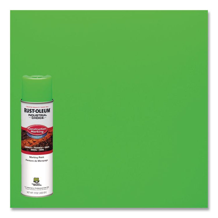 Industrial Choice M1400 System Water-Based Construction Marking Paint, Gloss Fluorescent Green, 17 oz Aerosol Can, 12/Carton