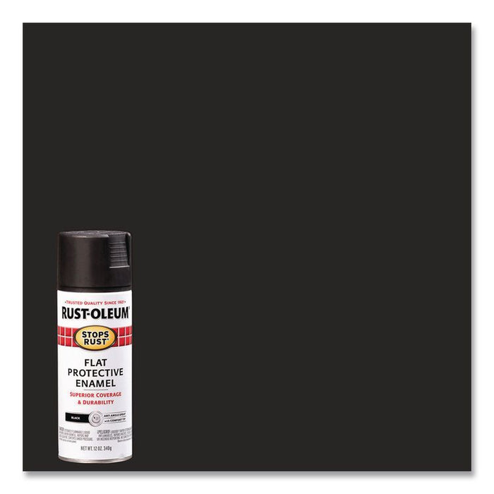 Stops Rust Spray Paint, Flat Black, 12 oz Aerosol Can, 6/Carton