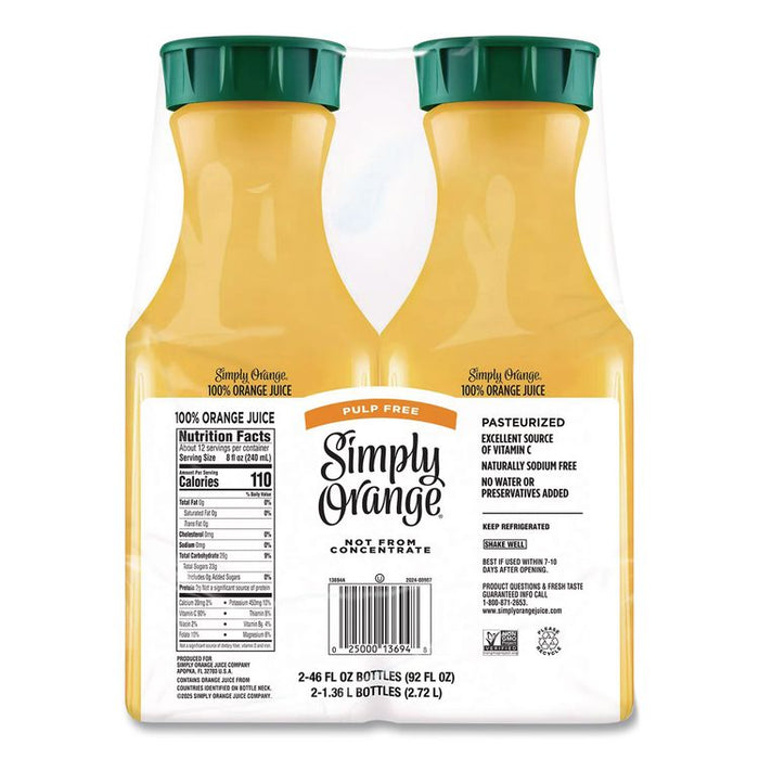 Orange Juice Pulp Free, 52 oz Bottle, 2/Pack