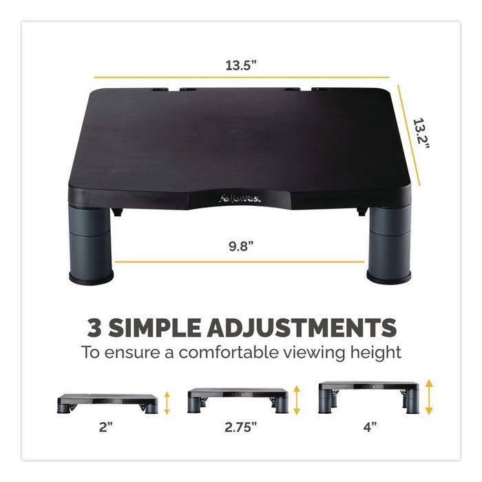 Standard Monitor Riser, 13.38" x 13.63" x 2" to 4", Graphite, Supports 60 lbs