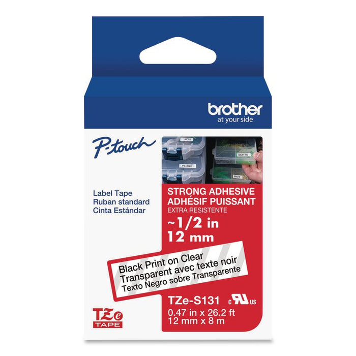 TZe Extra-Strength Adhesive Laminated Labeling Tape, 0.47" x 26.2 ft, Black on Clear