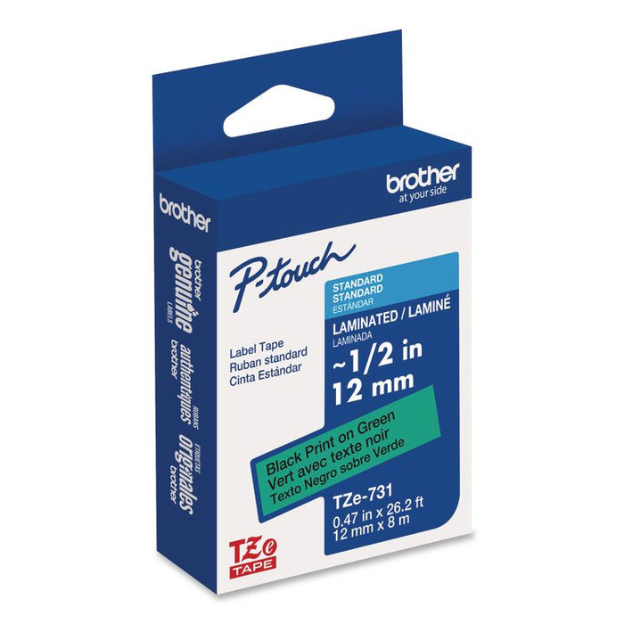 TZe Laminated Removable Label Tapes, 0.47" x 26.2 ft, Black on Green