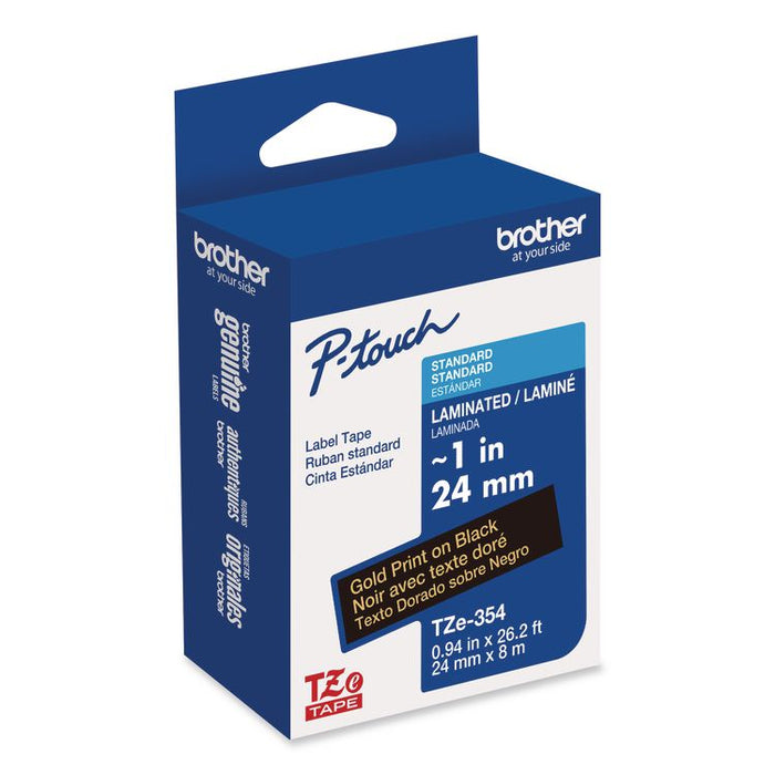 TZe Standard Adhesive Laminated Labeling Tape, 0.94" x 26.2 ft, Gold on Black