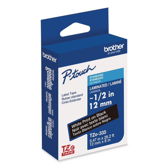 TZe Standard Adhesive Laminated Labeling Tape, 0.47" x 26.2 ft, White on Black
