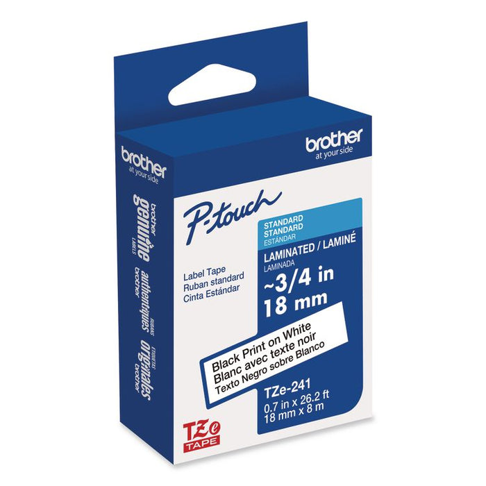 TZe Standard Adhesive Laminated Labeling Tape, 0.7" x 26.2 ft, Black on White