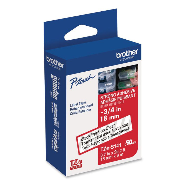 TZe Extra-Strength Adhesive Laminated Labeling Tape, 0.7" x 26.2 ft, Black on Clear
