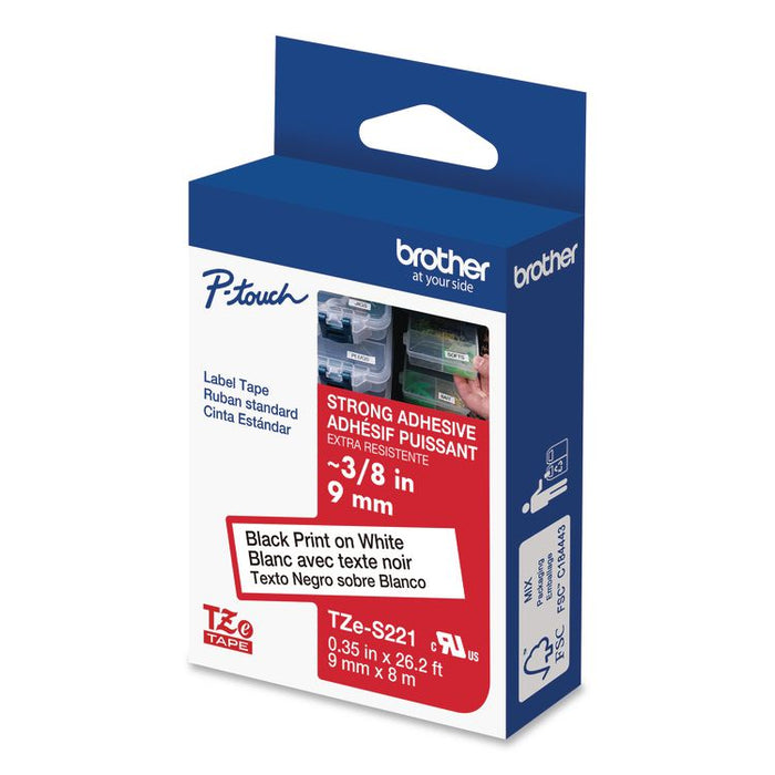 TZe Extra-Strength Adhesive Laminated Labeling Tape, 0.35" x 26.2 ft, Black on White