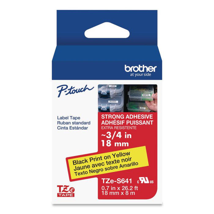 TZe Extra-Strength Adhesive Laminated Labeling Tape, 0.7" x 26.2 ft, Black on Yellow