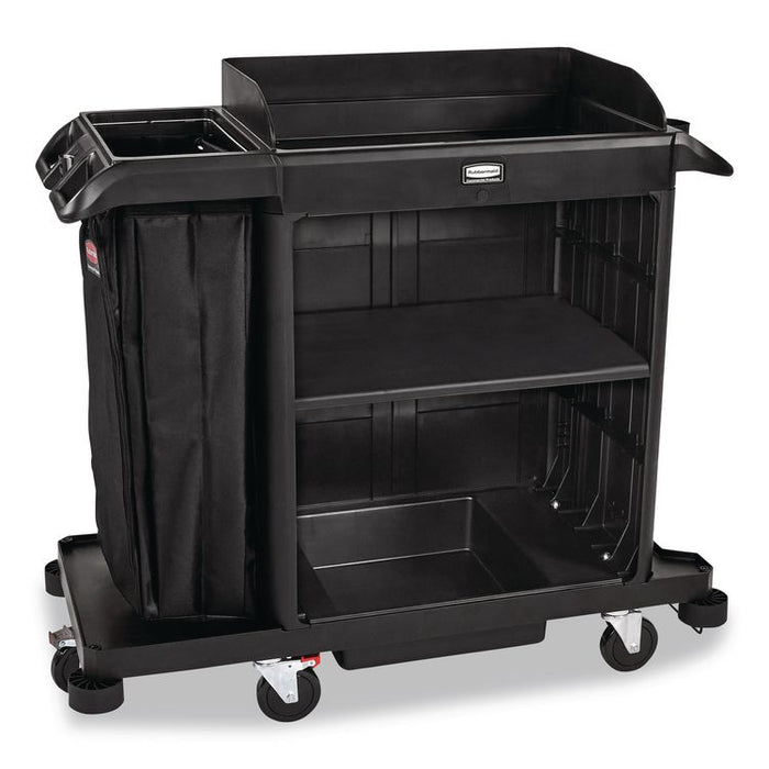 Compact Housekeeping Cart, Plastic, 3 Shelves 1 Bin, 23 x 53.12 x 19.1, Black