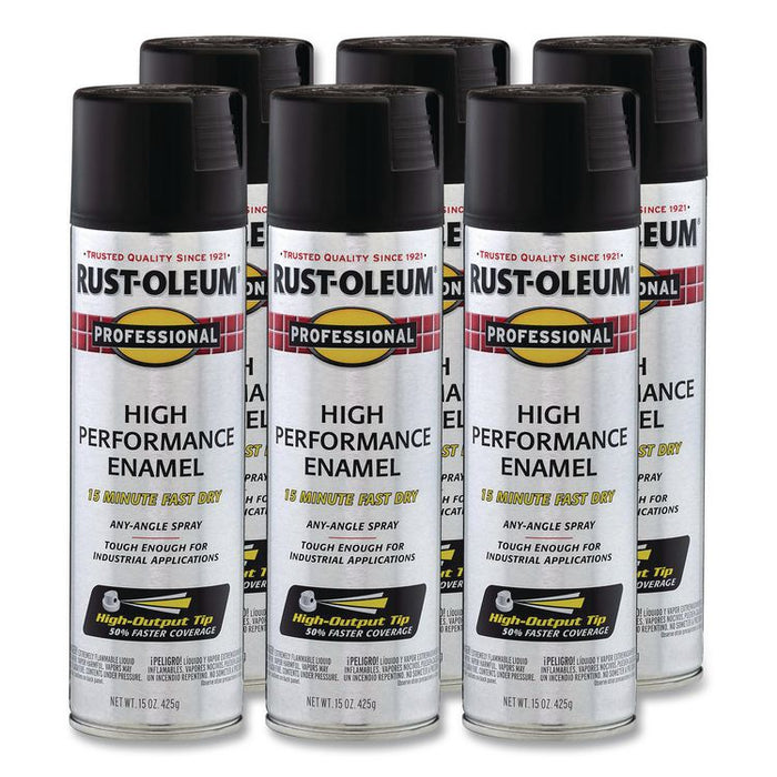 Professional Spray Paint, Flat Black, 15 oz Aerosol Can, 6/Carton