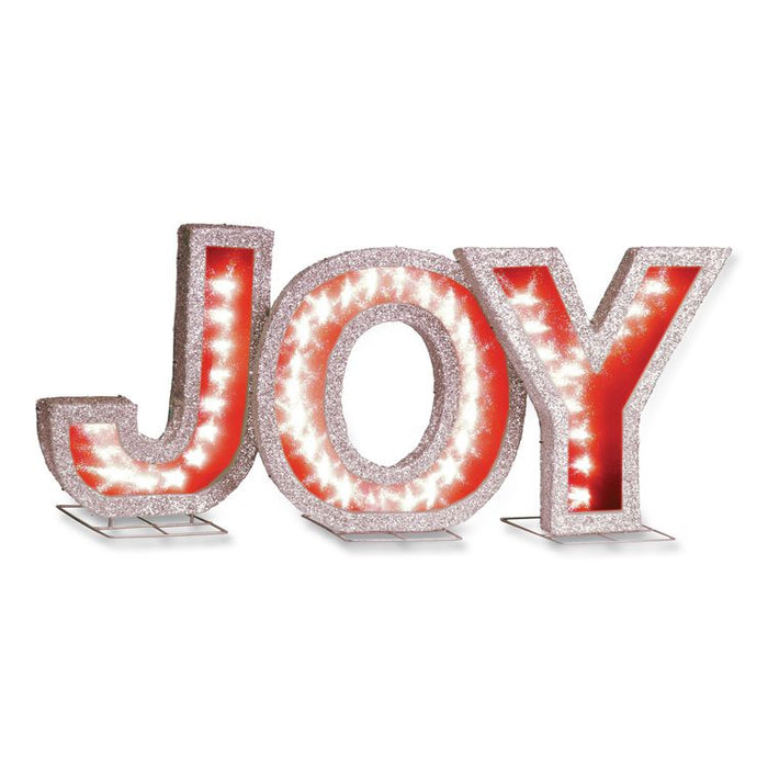 Pre-Lit LED JOY Decoration, AC Powered, Blue/Green/Red LED Lights, 1.75" x 55" x 18", Red
