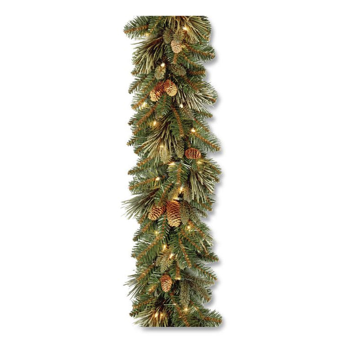 Pre-Lit Carolina Pine Garland, AC Powered, Clear Incandescent Lights, 108" Long, Green