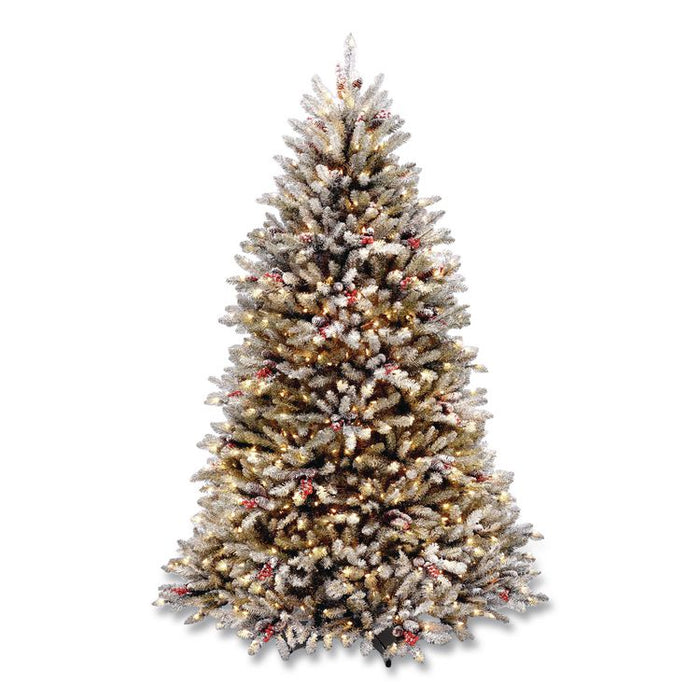 Pre-Lit Dunhill Fir Snowy Tree, 53" x 53" x 78", Green Tree, Green Tree Stand