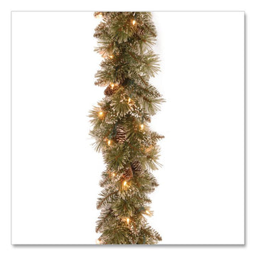 Pre-Lit Glittery Bristle Pine Garland, AC Powered, Clear Incandescent Lights, 108" Long, Green