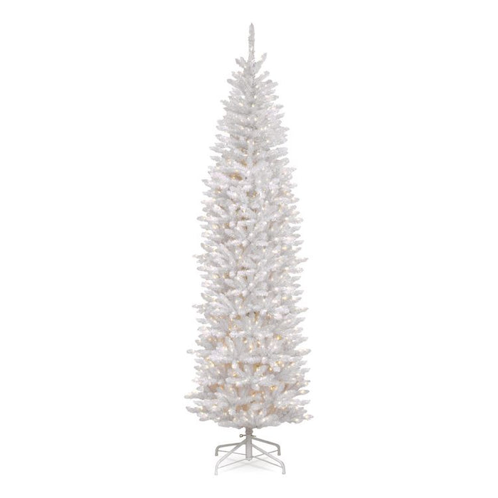 Pre-Lit Kingswood Fir Pencil Slim Tree, 35" x 35" x 108", White Tree, White Tree Stand