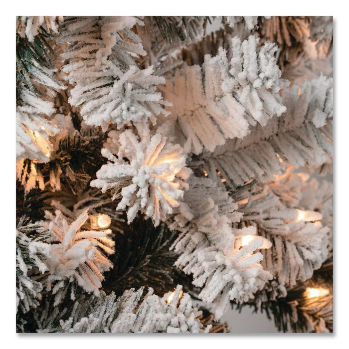 Pre-Lit Acacia Flocked Slim Tree, 35" x 35" x 108", Green Tree, Green Tree Stand
